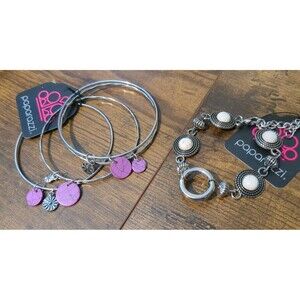 Paparazzi Jewelry Lot Of 2 Bracelets Bangle Silver White Purple Stone Western